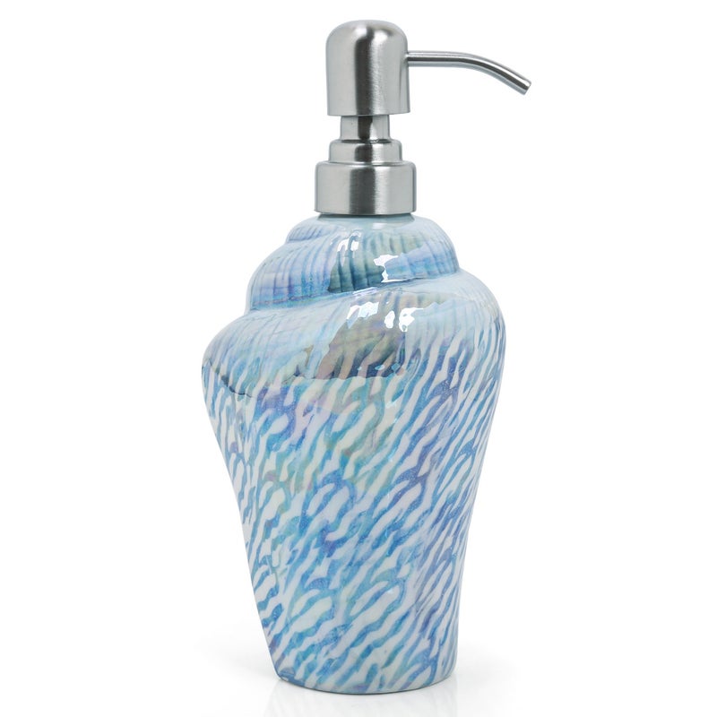 FORLONG Ocean Conch Sea Shell Ceramic Bathroom Accessories Set of 4,1 Gargle Cups 1 Toothbrush Holders 1 Soap Dishes 1 Soap Dispenser (Blue) - Image 3